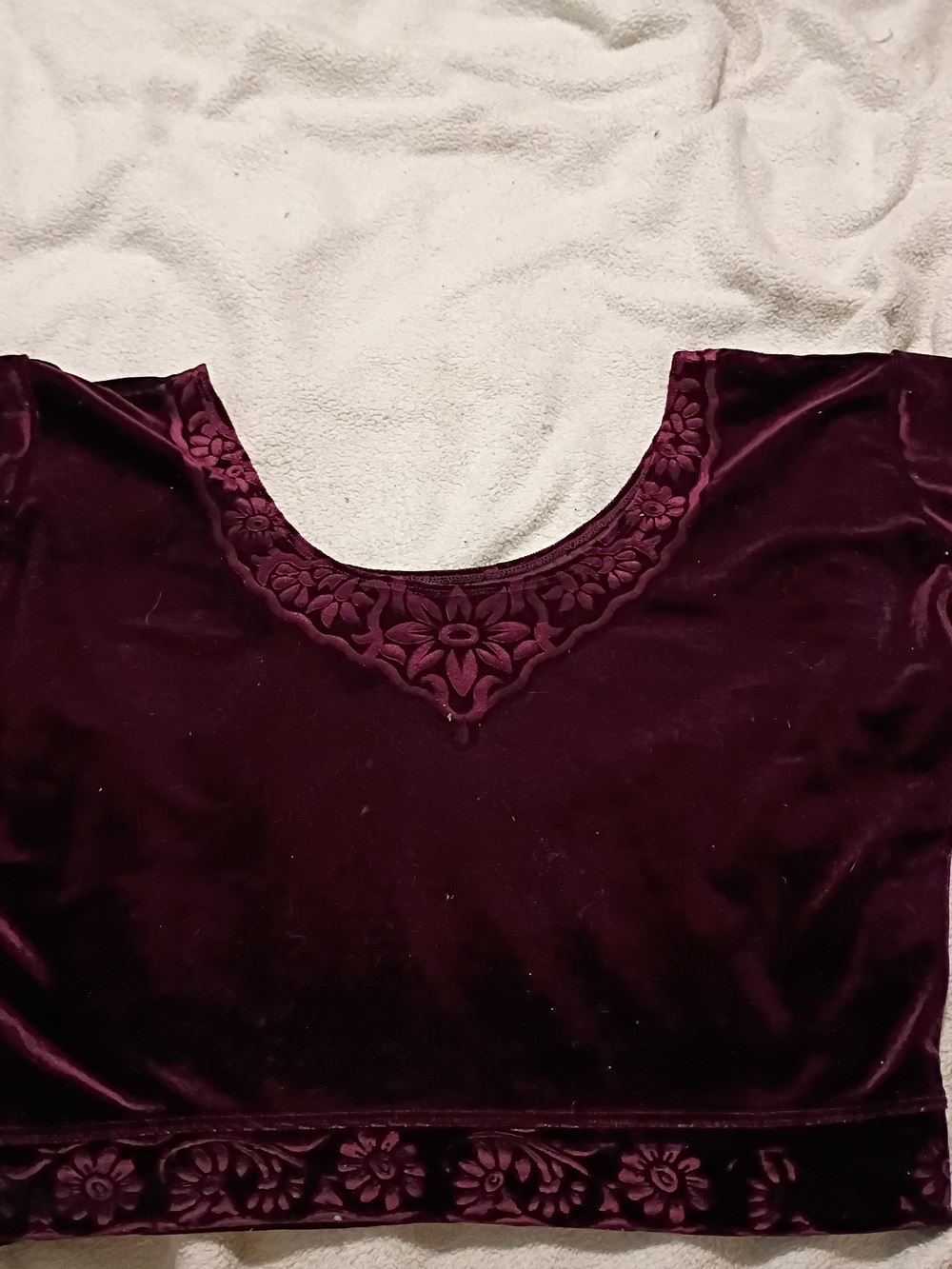 Embossed Velvet Choli Top Deep Plum
